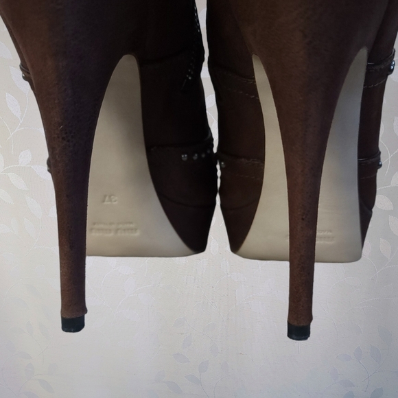 Miu Miu Y2K Platform Stiletto Boots - Studded Brown Ankle Heels 37 Designer - Picture 9 of 15